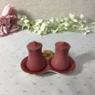 Vintage Royal Winton "Petunia" Art Deco Salt & Pepper Shaker Set on Tray  