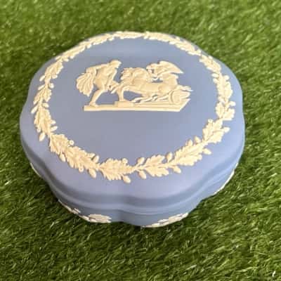 Vintage Wedgwood Powder Blue Jasperware Round Trinket Box