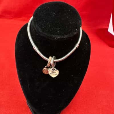 Pandora Women's Snake Chain Bracelet Featuring Paved Heart Clasp & 2 Charms