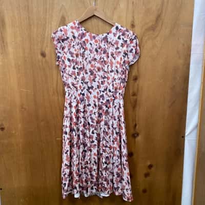 Jigsaw Cream/Red Patterned Silk Dress Size UK 8 