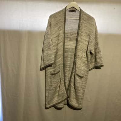 Womens  Size L Grey / White long cardigan