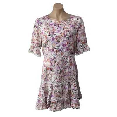 Portmans Womens Size 14 Multicoloured Floral Linen Blend Short Sleeve Dress (new)