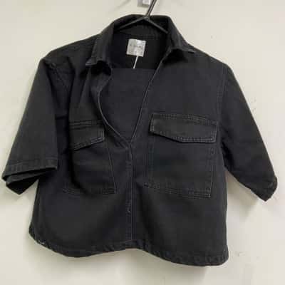 By Frankie Womens  Size M Black Set of Short Sleeve Shirt and Shorts Denim