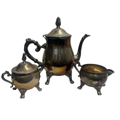 Silver Plated Teapot, Milk Jug & Sugar Bowl