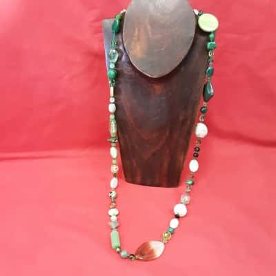 Handcrafted long neck lace featuring mixed semiprecious stones