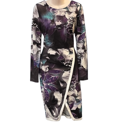 Talulah Womens Size L Bodycon/Long Sleeve/Midi Dress Grey/Pattern/Purple