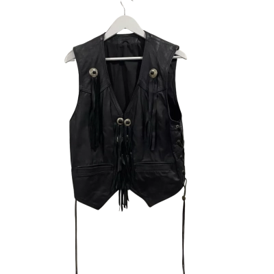  Airborne Mens Black  leather vest 
