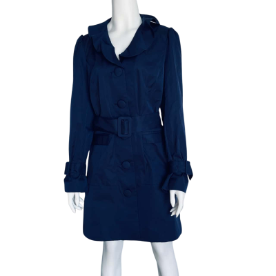 Review Size 10 Blue Ruffled Collar Trench Coat