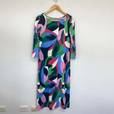 Blue Illusion Abstract Printed Ponte Dress  Size XS 