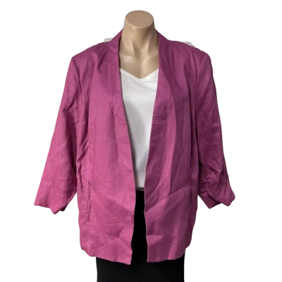Jacqui-E  Womens Size 18 Pink Linen 3/4 Sleeve Collarless Open Jacket 