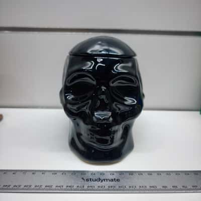Black Ceramic Skull Storage Jar with Lid Gothic Home Decor Container