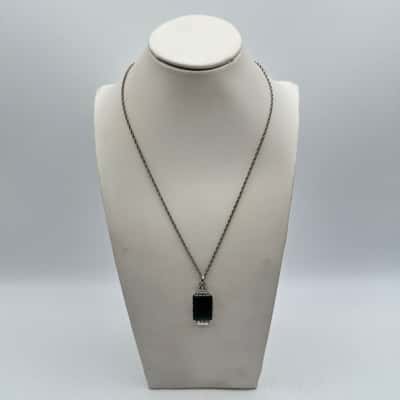 Gorgeous Greenstone and Marcasite Art Deco Pendant Necklace