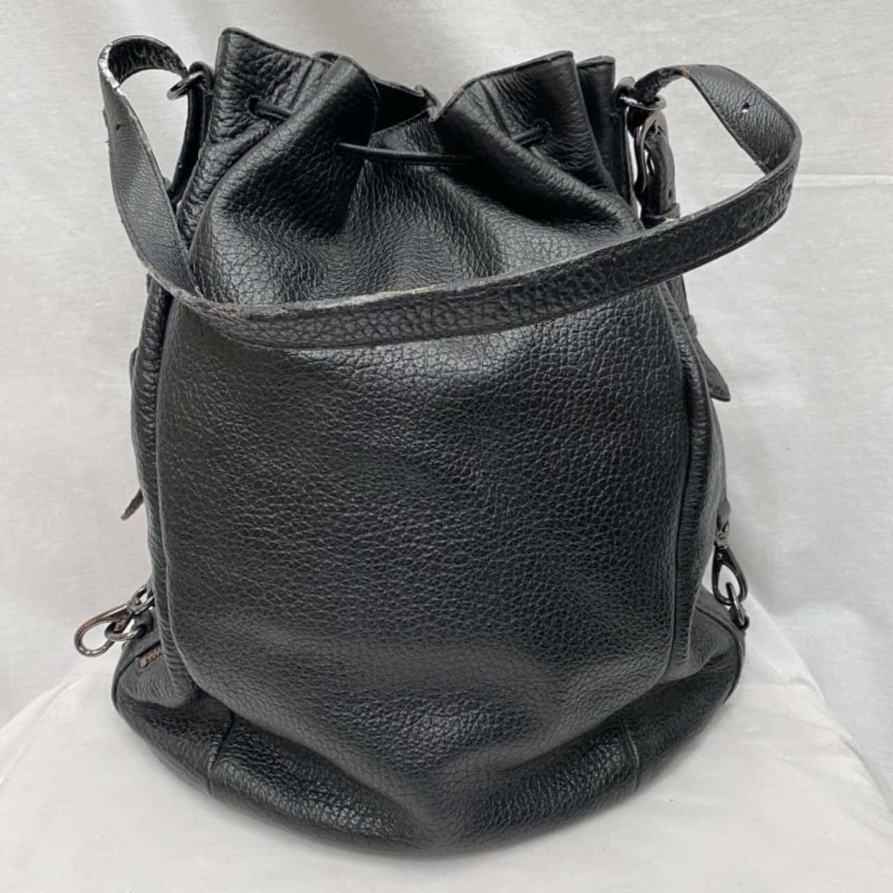 Womens Large Mimco Tote Bucket Bag Boho Black Leather Handbag Work Bag