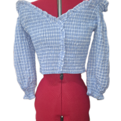 Zara Womens  Size XL Off-the-shoulder Top Blue / Gingham 