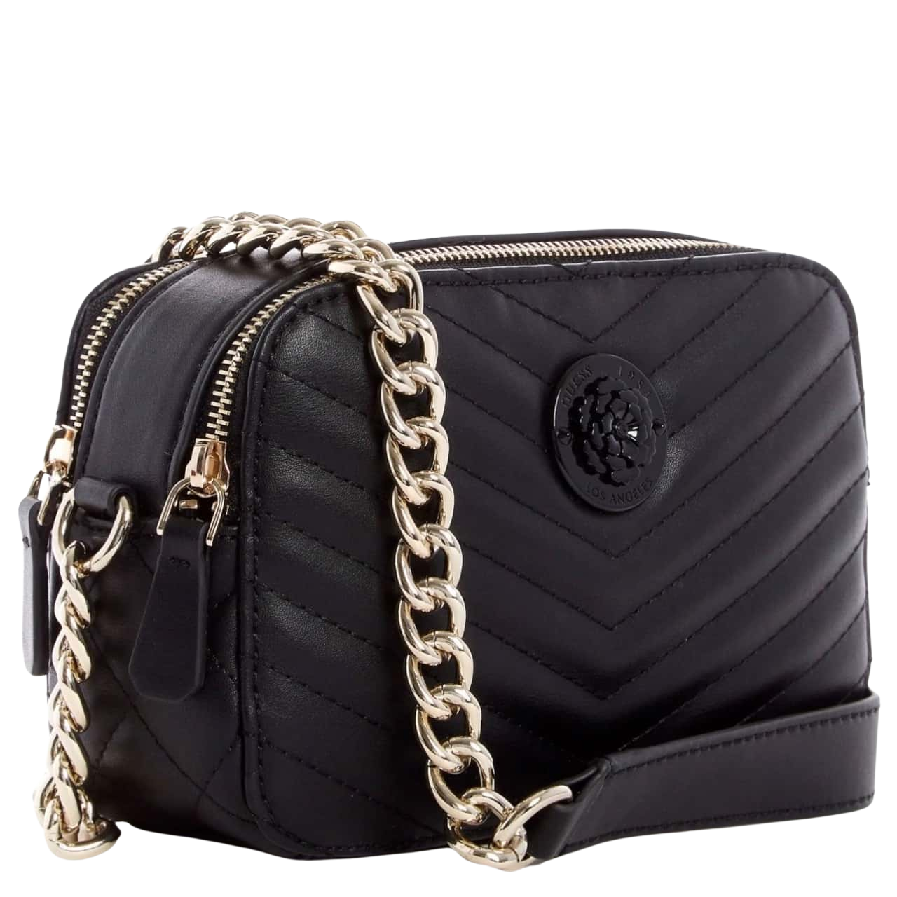 GUESS BRAND NEW Noelle Cross Body Camera Bag Black with Gold Chain