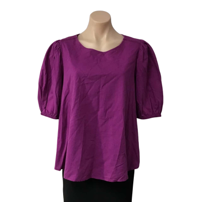 Katies Womens Size 16 Dark Fuchsia Linen Blend Short Sleeve Top