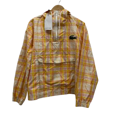 Lacoste Women's Oversized Fit Jacket/Top Size 40 Checked / Peach / White / Yellow RRP$350 reduced to $$245