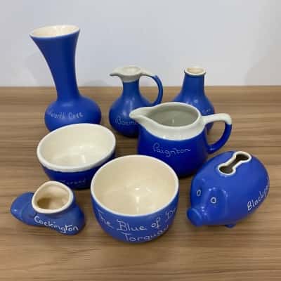 Vintage Blueware Pottery - 8 Pieces 