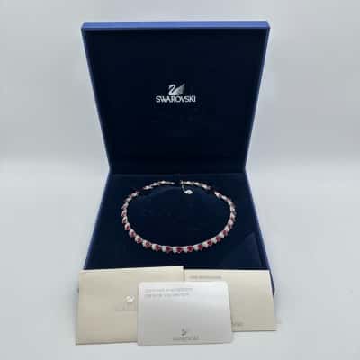 Beautiful Swarovski Red Hearts & Clear Stones Necklace in Box