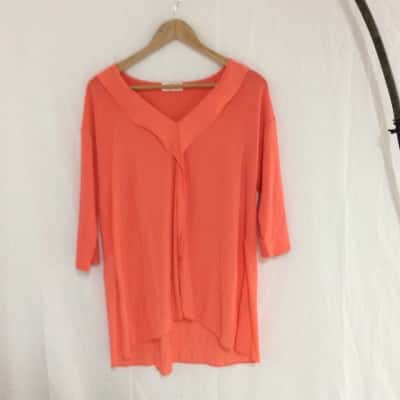 Mela Purdie Womens  Size 14 / L 3/4 Sleeve Top Coral 