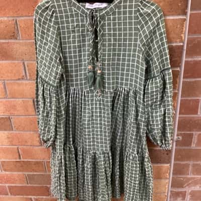 Salty Bright Womens  Size 6 Mini Dress Checked / Green 