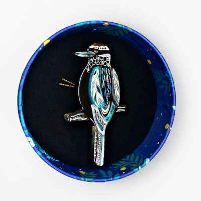 Erstwilder The Kookaburra 'Gunggaga' Brooch – Melanie Hava – Very Good Conditions Brooch Black  / Blue / White 