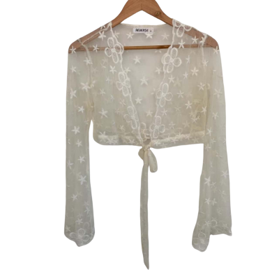 Reverse Vintage Womens  Size M Sheer Mesh Cardigan Off White 