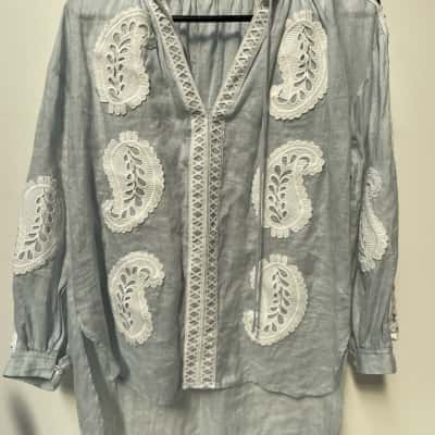 Oroton Womens Size 8 Blouse Blue 