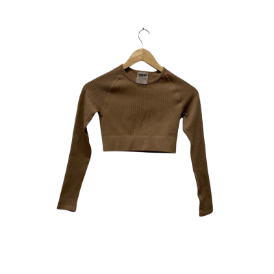 Aimn Womens  Size S Cropped / Long Sleeve Top Brown 