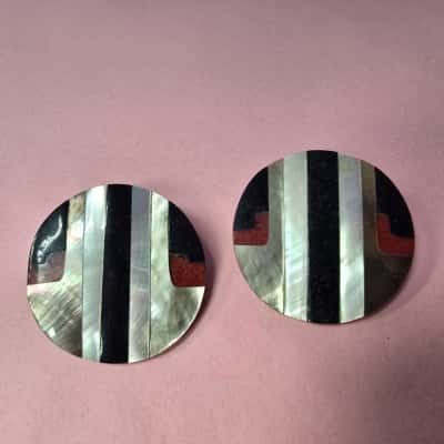  Womens silver large clip on earring - paua shell