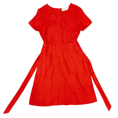 Jacqui-E Size 8 Red Short-Sleeve Dress w/ Waist Sash