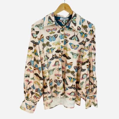  Palm Cove - Pink Butterfly Print Shirt (Size M)