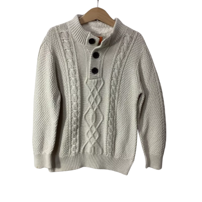 Tilt Kids Size 6 Cream Cable Knit Button up Neck Jumper 