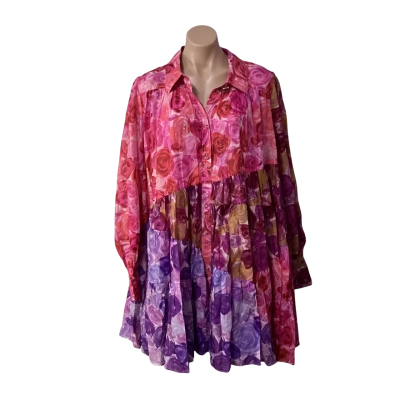 AJE Womens Size 16 Pink / Purple / Brown Floral Smock Mini Dress (new)