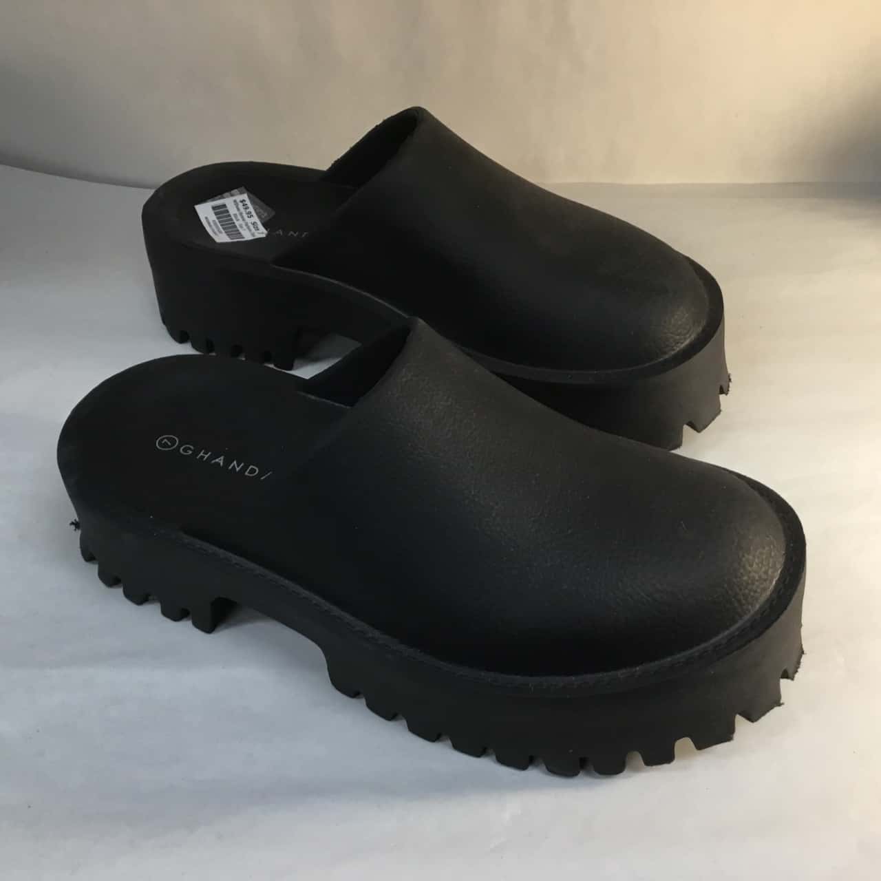 black platform clogs