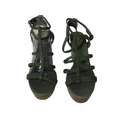 Wittner Womens  Size 39 Olive Green Leather Braided Strap Wedge