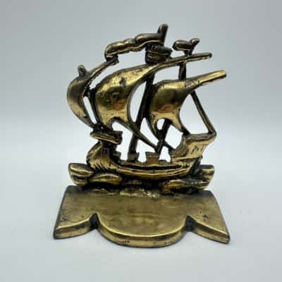 Brass Galleon Ship Bookend