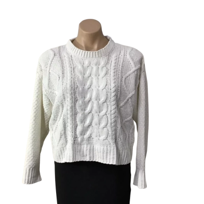 Ally Fashion Womens Size S White Cable Pattern Long Sleeve Cropped Jumper 