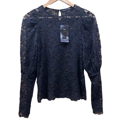 Zara Black Lace Puff-Sleeve Top Size M  