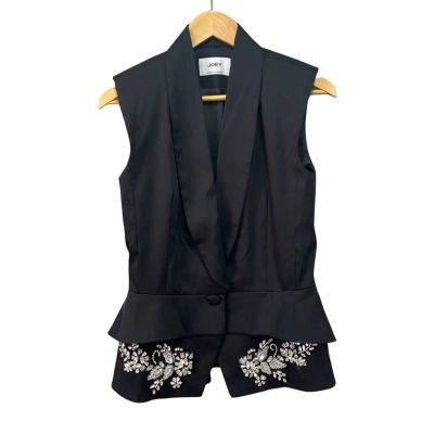  Joey Womens  Size 8 Vest Black Intricate Floral Embroidered 