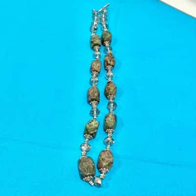 Green Stone Glass Beaded Fob Necklace