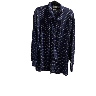 Laura Ashley Womens  Size 14 Sheer Long Sleeve Shirt Beige / Navy Blue NWOT 