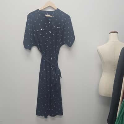  Womens  Size 6 Short Sleeve Dress navy  Blue 