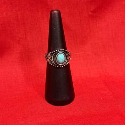  Womens Silver Ring With Turquoise Stone and Ornate Style 