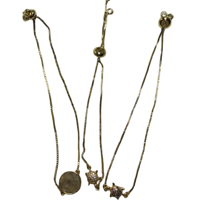  Womens 3 x Anklet Gold coloured costume with  Multicoloured stones