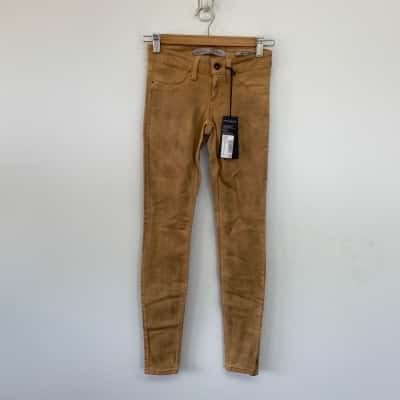 Guess Brown Landscape Leather Wash Tall Booty Power Skinny Low Rise Jeans  Size 24 