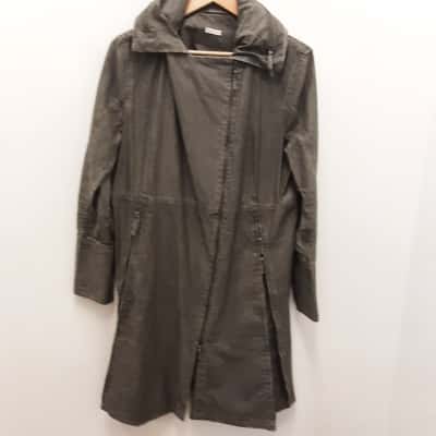  Womens and anette gortz size 42 green grey zipper vent front zip collar hood  Shower proof coat