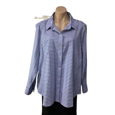 David Lawrence Womens Size 16 Blue / White Striped Long Sleeve Shirt