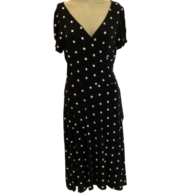 Laura Ashley Womens  Size 14 Wrap Dress Black  / Polka Dot / White 
