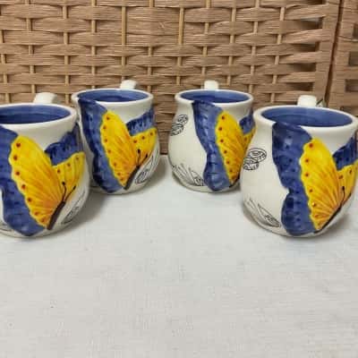 NEW Set of 4 Cypress Refresh Ceramic Butterfly Dragonfly Handpainted Coffee Mugs Cups Mothers Day Gift Present Wedding Birthday 